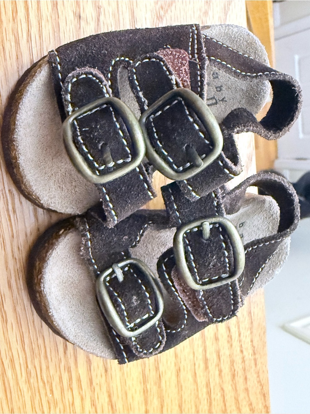 Brown Suede Double-Buckle Kids Sandals
